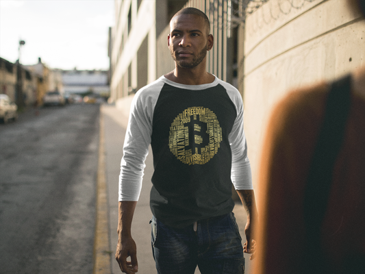 Bitcoin in 50 Words 3/4 sleeve raglan shirt