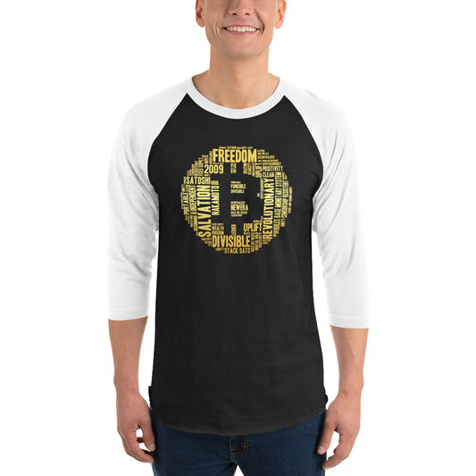 Bitcoin in 50 Words 3/4 sleeve raglan shirt