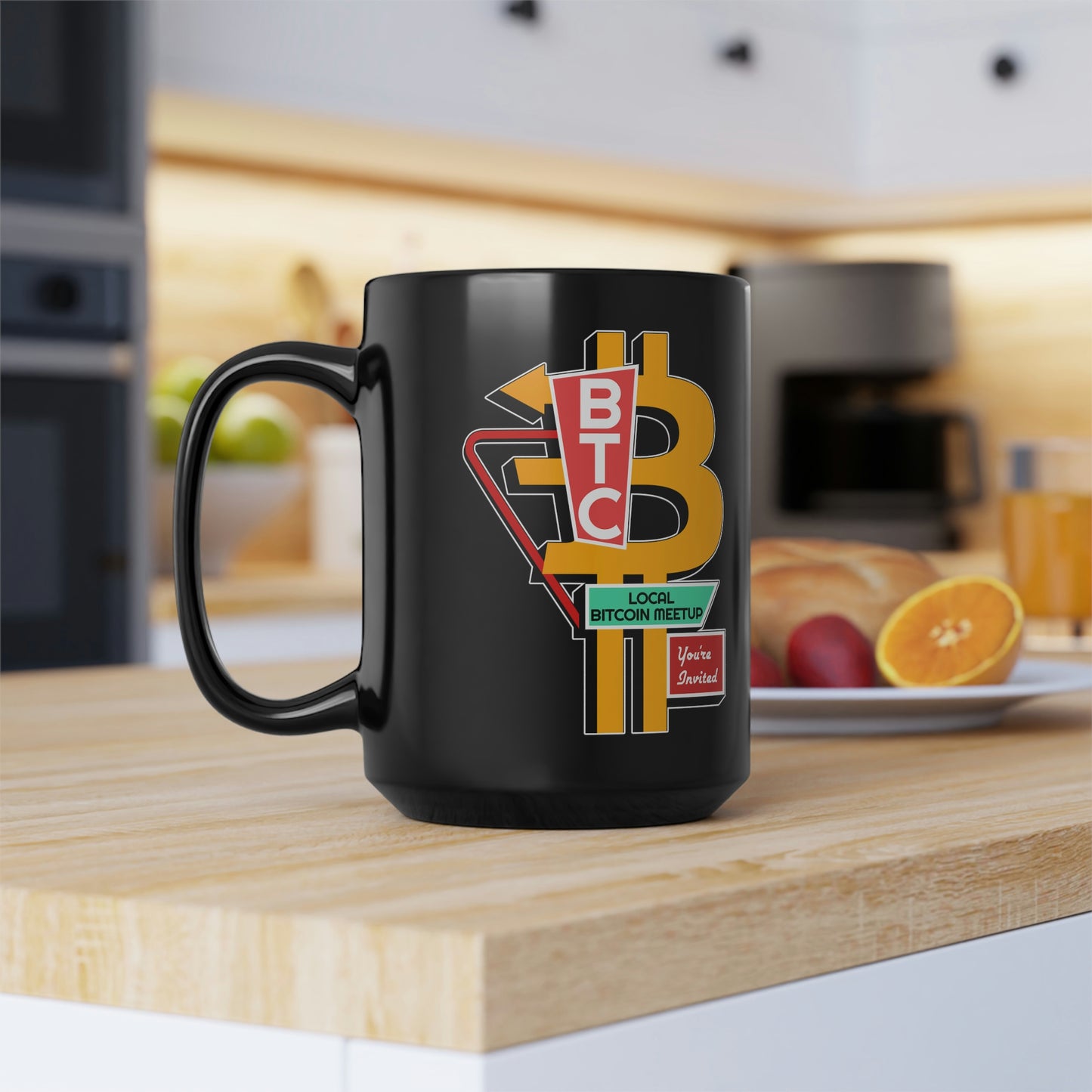 Bitcoin Meetup Black Mug, 15oz