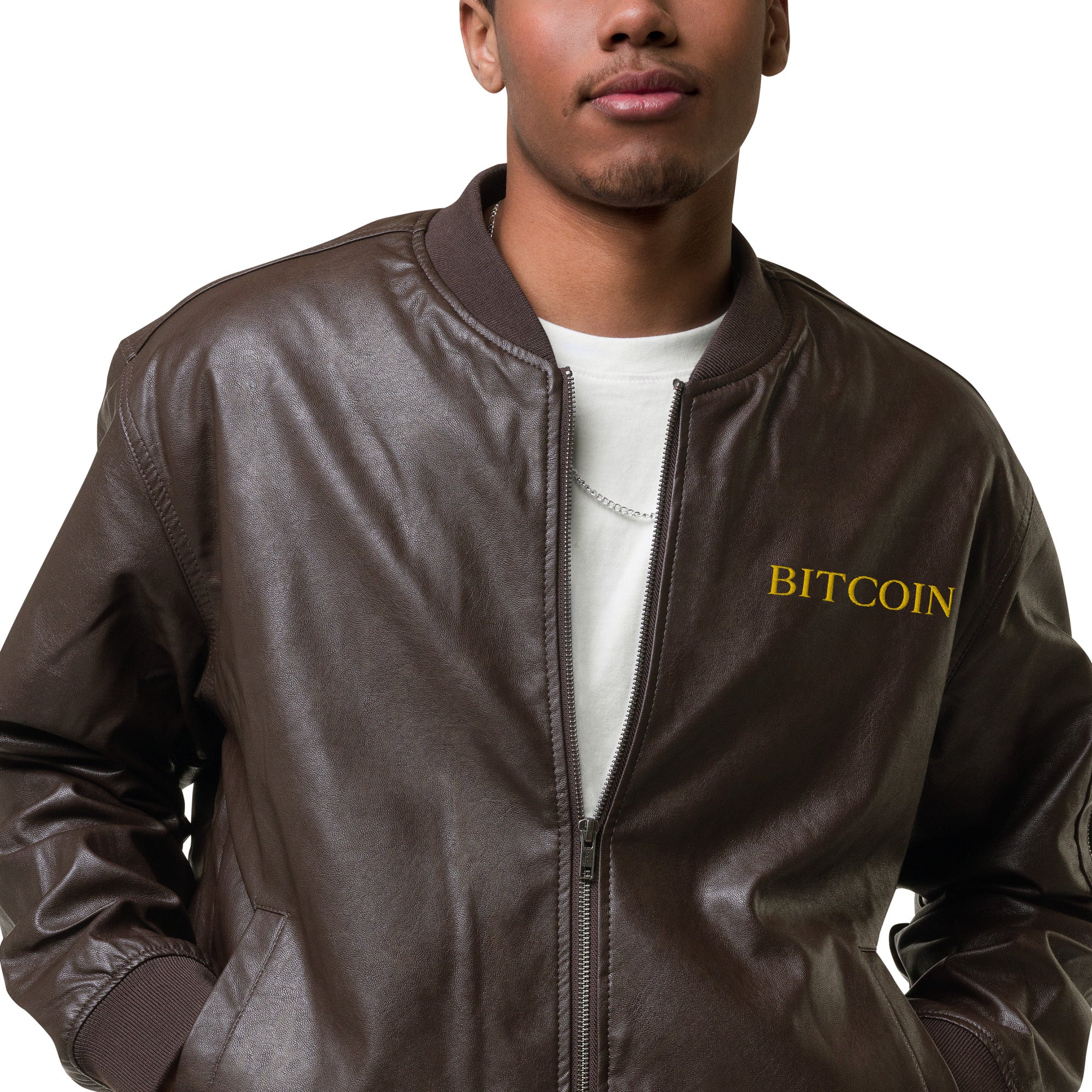 Bitcoin Modern Leather Bomber Jacket The Bitcoin Clothing Company